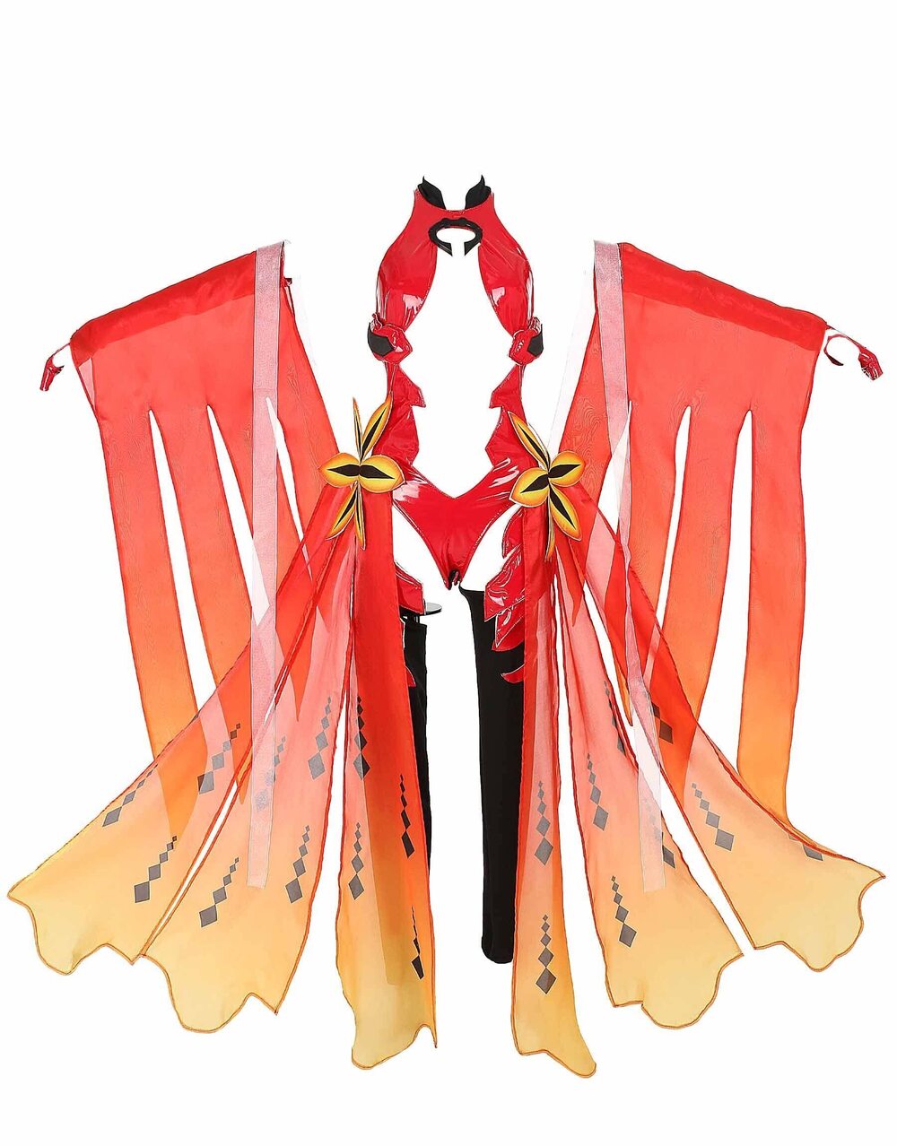 1891 red halter hollow bodysuit with gloves cosplay costume L